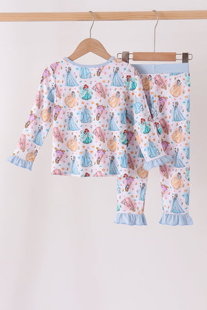 Blue princess ruffle bamboo pajama set