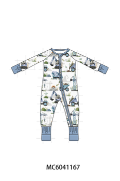 Blue Excavator Bamboo Romper