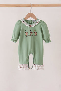 Green duck guack guack embroidery ruffle romper
