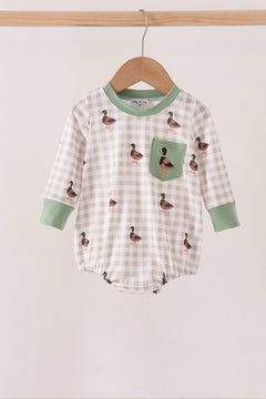 Green Duck Embroidery Gingham Bubble