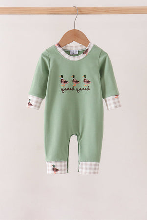 Green Duck guack guack Embroidery Romper