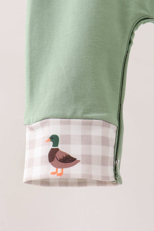 Green Duck guack guack Embroidery Romper