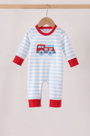 Blue stripe firework applique romper