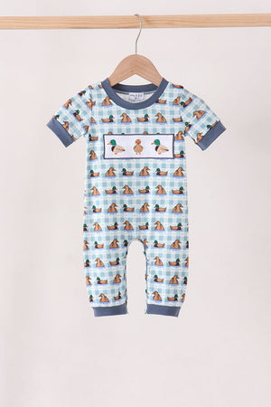 Blue mallard duck embroidery romper
