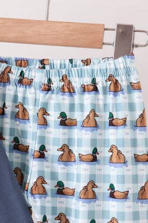 Blue mallard duck embroidery ruffle pants set