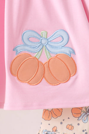 Pink bow pumpkin ruffle pants set