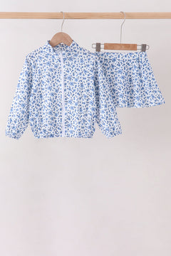 Blue floral print skorts set