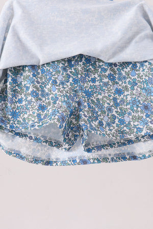 Teal floral print mom&me skorts set