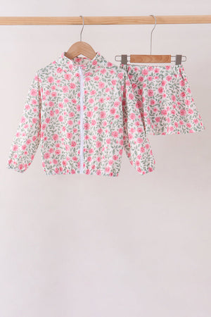 Pink floral print skorts set