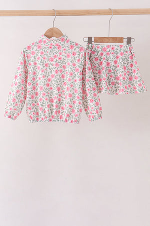 Pink floral print skorts set