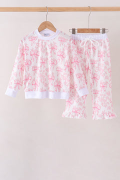 Pink bow floral print mom&me pants set
