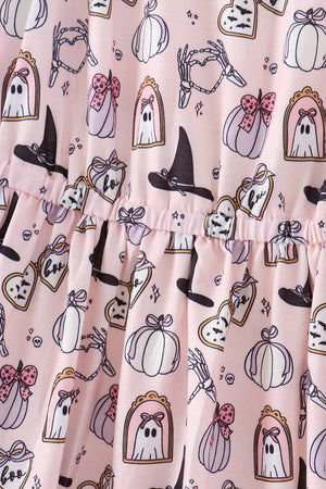 Pink Spooky print ruffle tiered mom dress