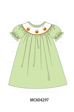 Green Jack-O-Lantern embroidery dress