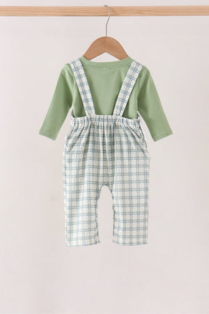 Sage plaid 2pc romper set