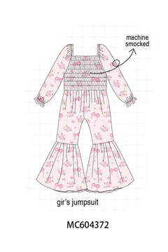Pink Floral Bow Smocked Jumpsuit