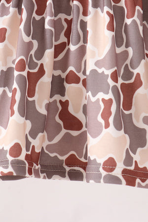 Khaki camoufalge cross deer embroidery ruffle bloomer set