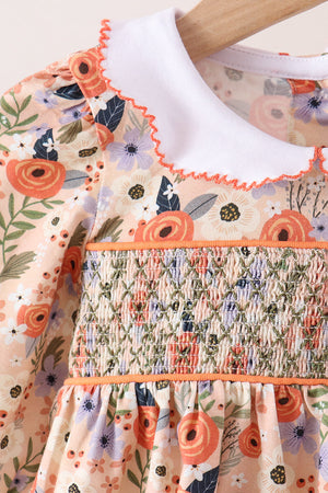 Coral floral smocked bloomer set