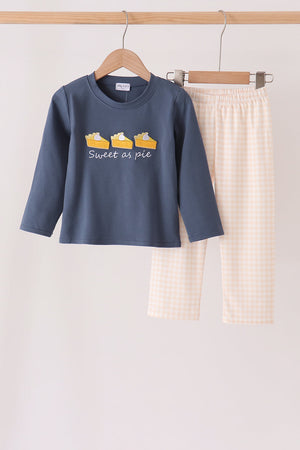 Navy sweet as pie embroidery pants Set