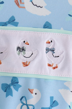 Blue goose bow embroidery ruffle bubble