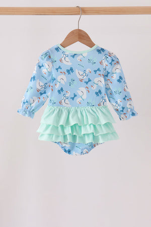 Blue goose bow embroidery ruffle bubble