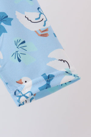 Blue goose bow embroidery ruffle dress