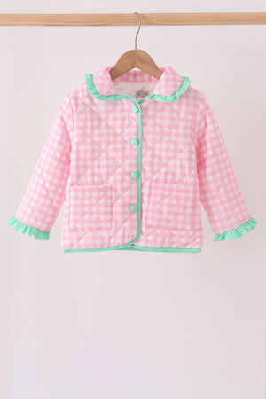 Pink hydrangea gingham ruffle jacket