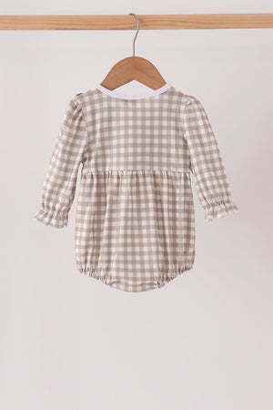 Teal cotton embroidery gingham ruffle bubble