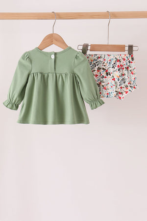 Sage Reindeer Applique Ruffle Bloomer Set