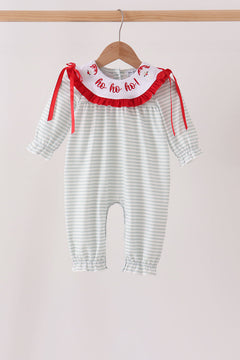 Sage santa applique stripe romper