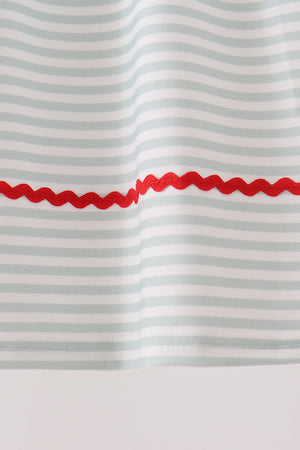 Sage santa applique gingham ruffle stripe dress