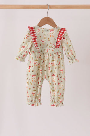 Goose embroidery ruffle bow romper