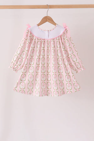 Pink Santa Bow Embroidery Dress