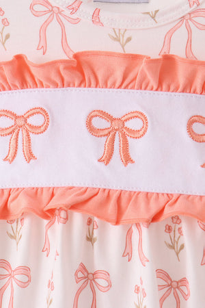 Pink bow embroidery ruffle bubble
