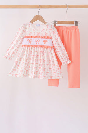 Pink bow embroidery ruffle pants set