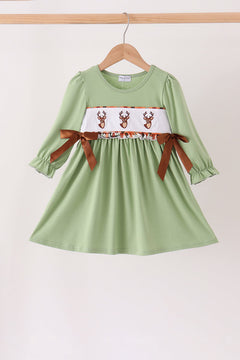 Sage deer embroidery dress