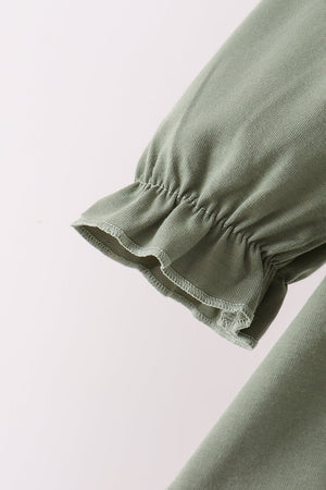 Green goose pumpkin embroidery pants set