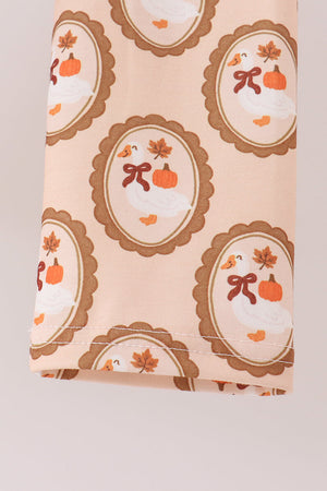 Green goose pumpkin embroidery pants set
