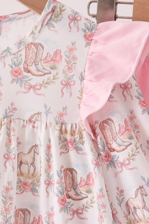 Pink horse ruffle pants set