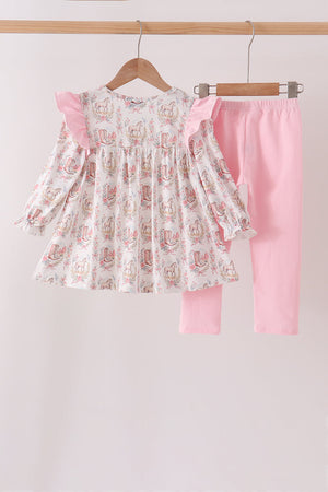 Pink horse ruffle pants set