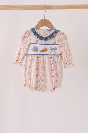 Pumpkin Pie Bow Embroidery Ruffle Bubble