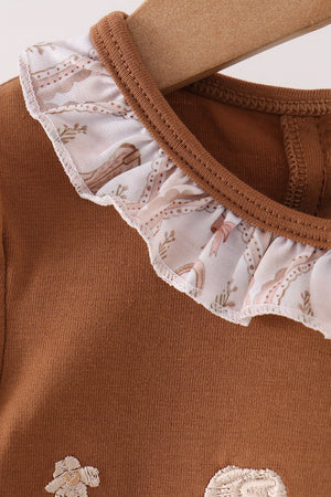 Brown Howdy Y'ALL western embroidery ruffle bubble