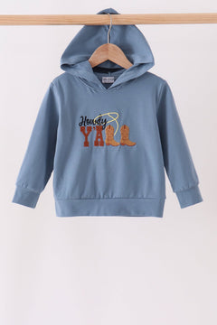Blue Howdy Y'ALL boots embroidery hoodie