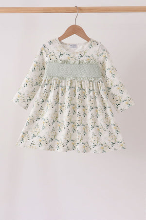 Sage floral smocked ruffle dress