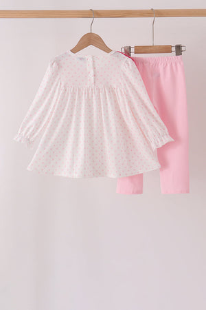 Pink french knot dot pants set