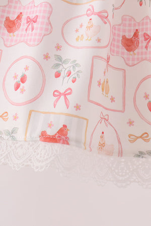 Pink chicken embroidery dress