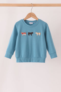 Blue Cow Embroidery Top
