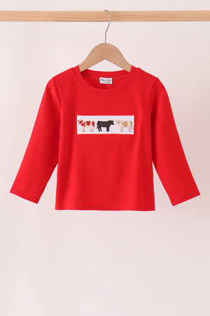 Red Cow Embroidery Top