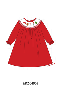Red Holly Jolly Embroidery Ruffle Dress