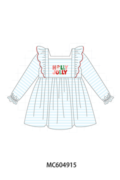 Blue Stripe Holly Jolly Ruffle Dress