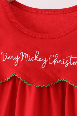 Red christmas character applique dress